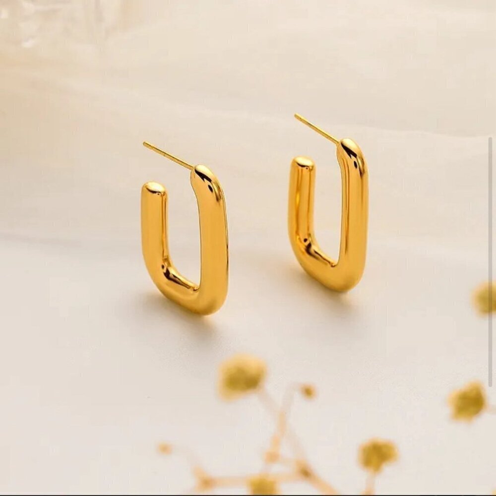 18K Gold Geometric Hoop Earrings, Stud Earrings, Women Earrings